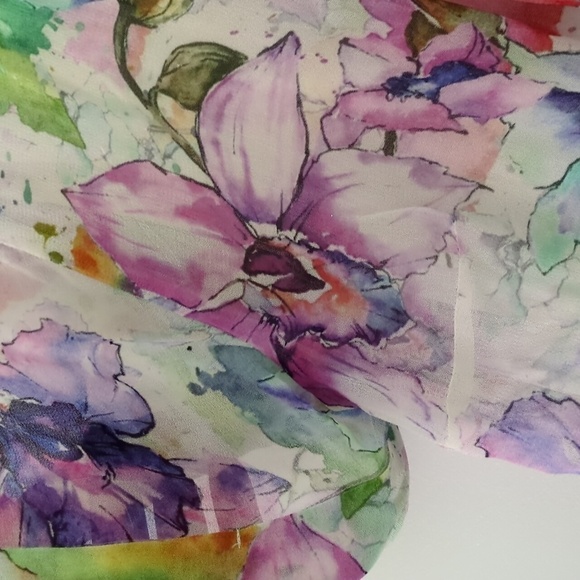 Soft Surroundings Sheer Lined floral Pastel  Multicolor Boho blouse Sz XS - Picture 6 of 9